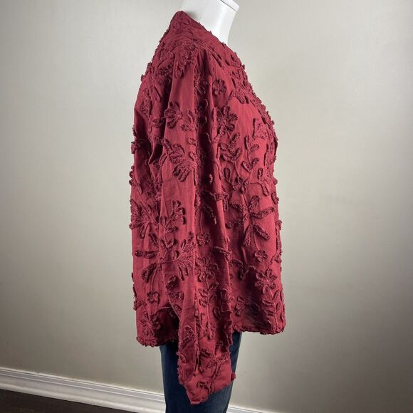 Anthropologie Pilcro Medium  Red Whitney Chenille Textured Floral Button Up - Picture 6 of 12